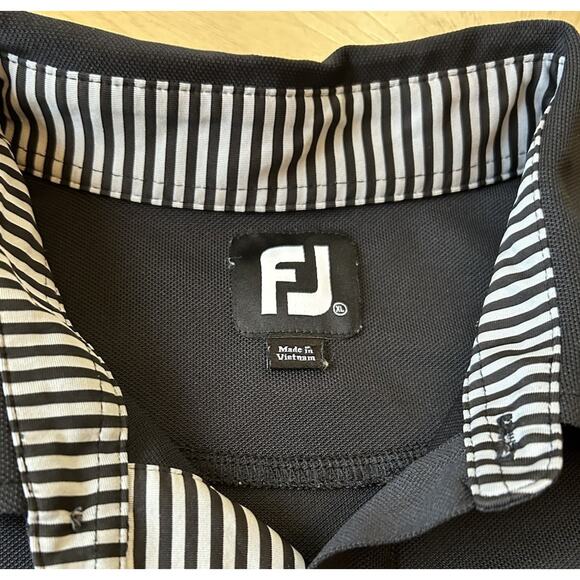 FootJoy GOLF shirt XL FJ Black Polo Men’s X-Large Zebra Striped Collar Casual - Picture 9 of 11